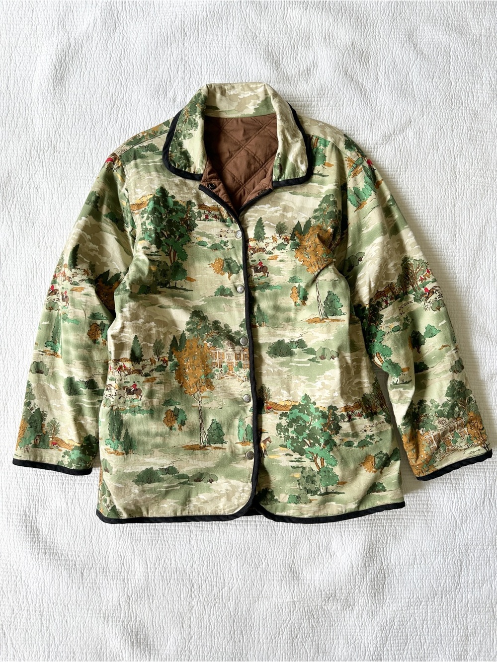 Vintage Reversible Equestrian Scene Quilted Fall Jacket Susan Bristol Women's M